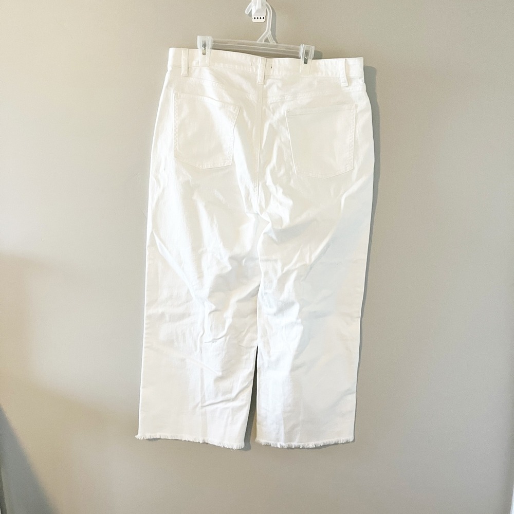 Eileen Fisher Womens White Organic Cotton Wide Leg Frayed Hem cropped jeans - Picture 2 of 8